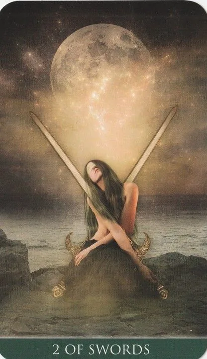 2 of Swords card from the Thelema Tarot deck