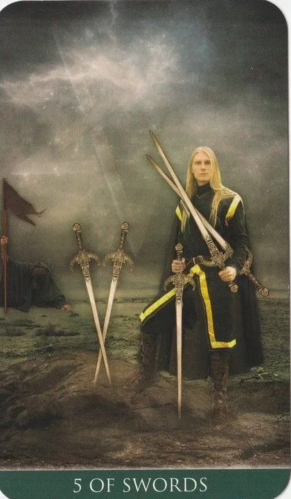 5 of Swords card from the Thelema Tarot deck