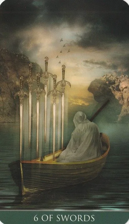 6 of Swords card from the Thelema Tarot deck