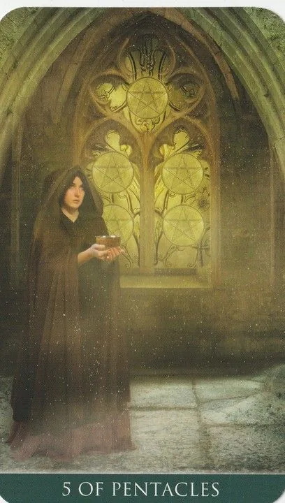 5 of Pentacles card from the Thelema Tarot deck