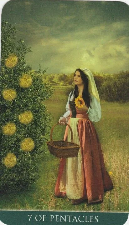 7 of Pentacles card from the Thelema Tarot deck