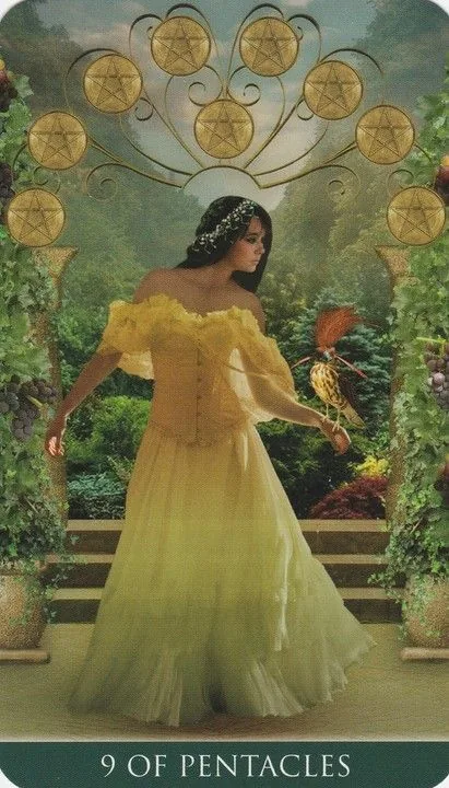 9 of Pentacles card from the Thelema Tarot deck