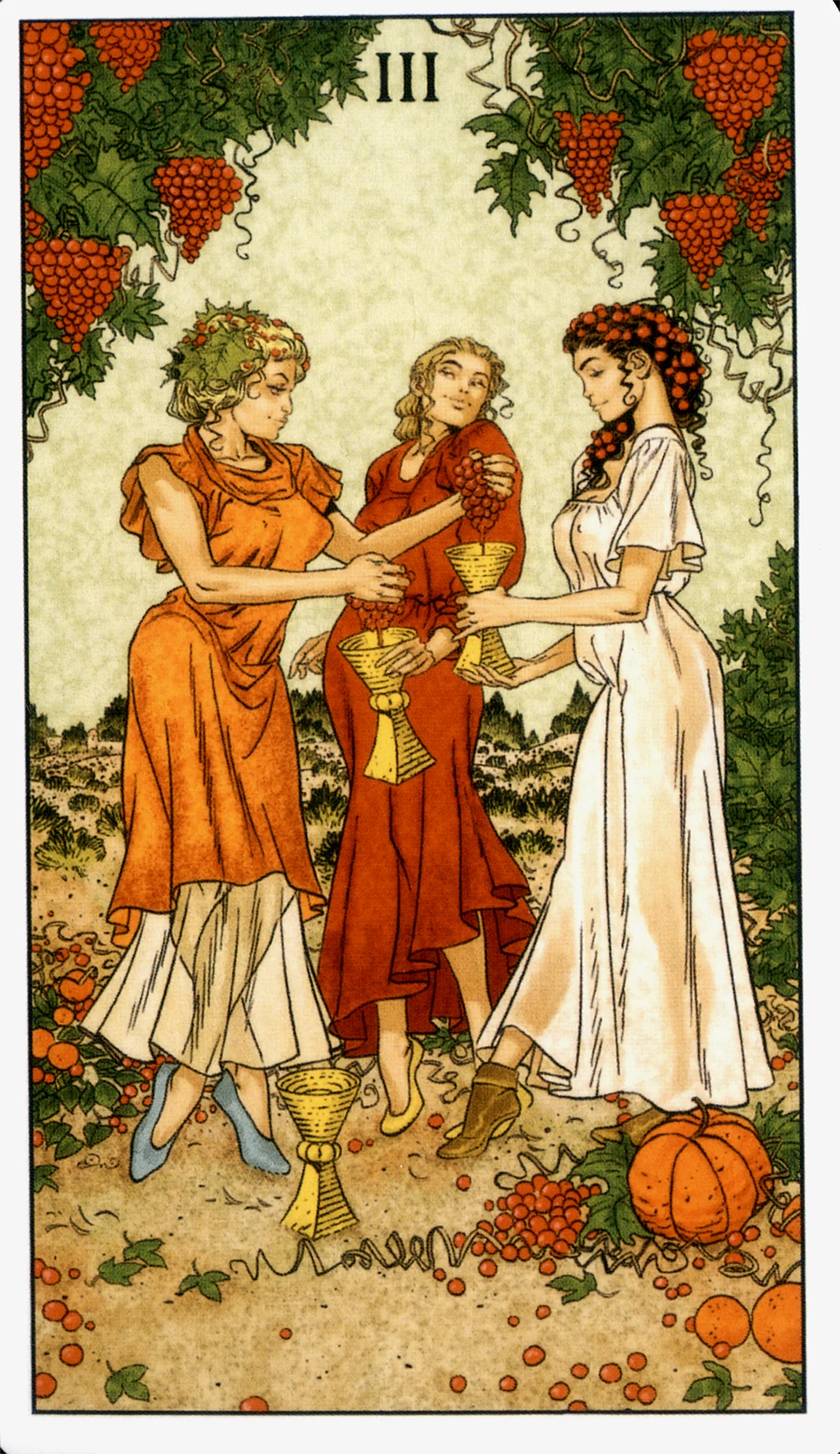 Three of Cups card from the Before Tarot deck by Lo Scarabeo