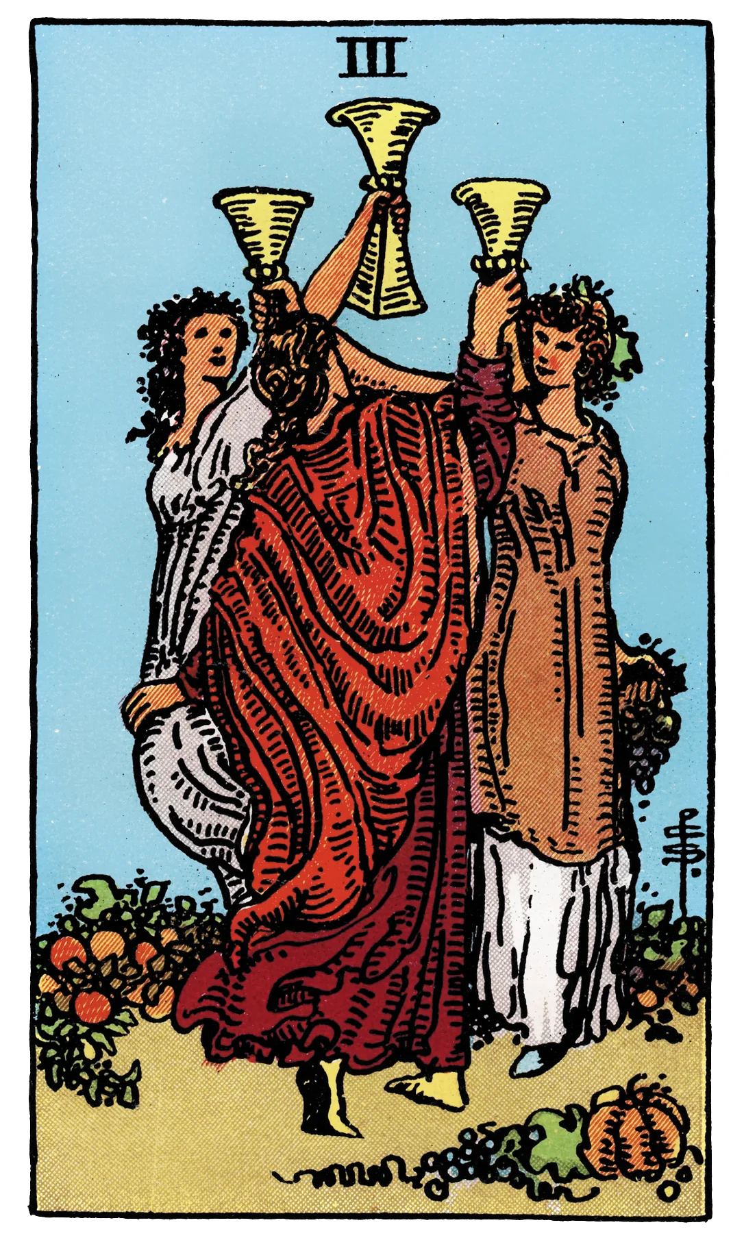 Three of Cups card from the Rider-Waite-Smith Tarot deck by Rider
