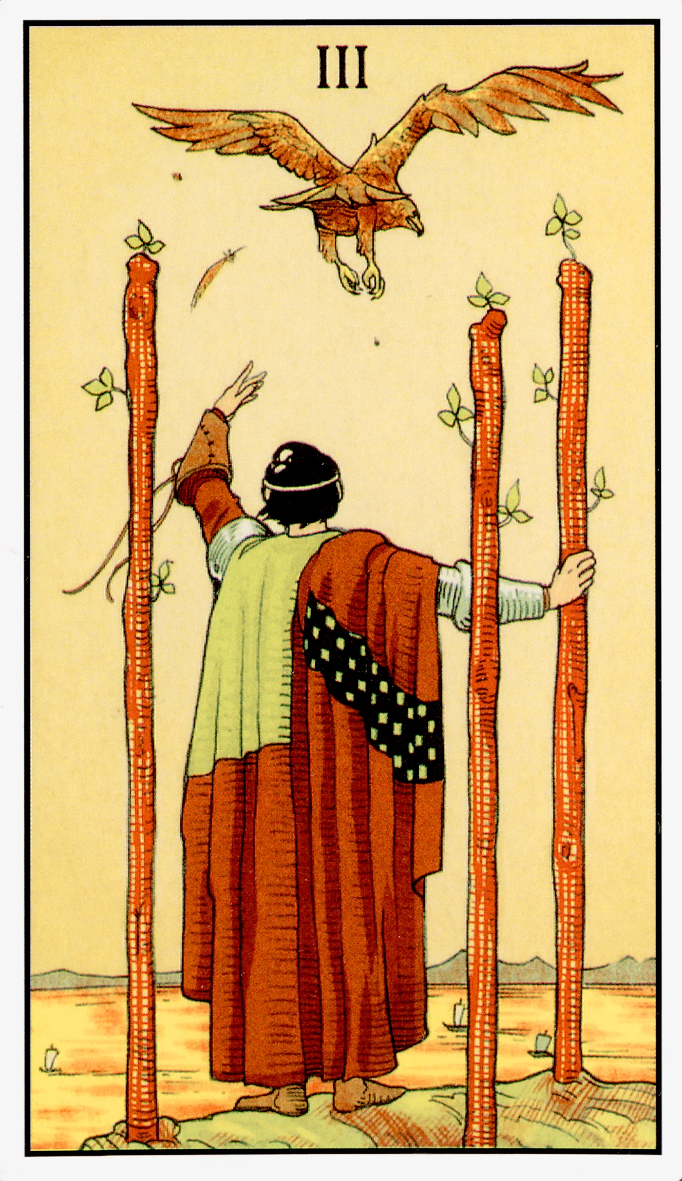 Three of Wands — After Tarot by Lo Scarabeo Three of Wands card from the After Tarot deck by Lo Scarabeo