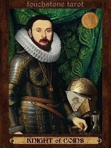 Knight of Coins card from the Touchstone Tarot deck