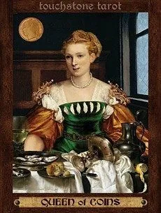Queen of Coins card from the Touchstone Tarot deck