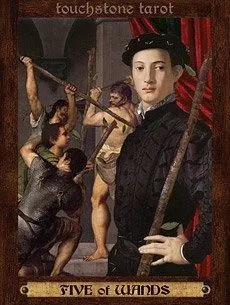 5 of Wands card from the Touchstone Tarot deck