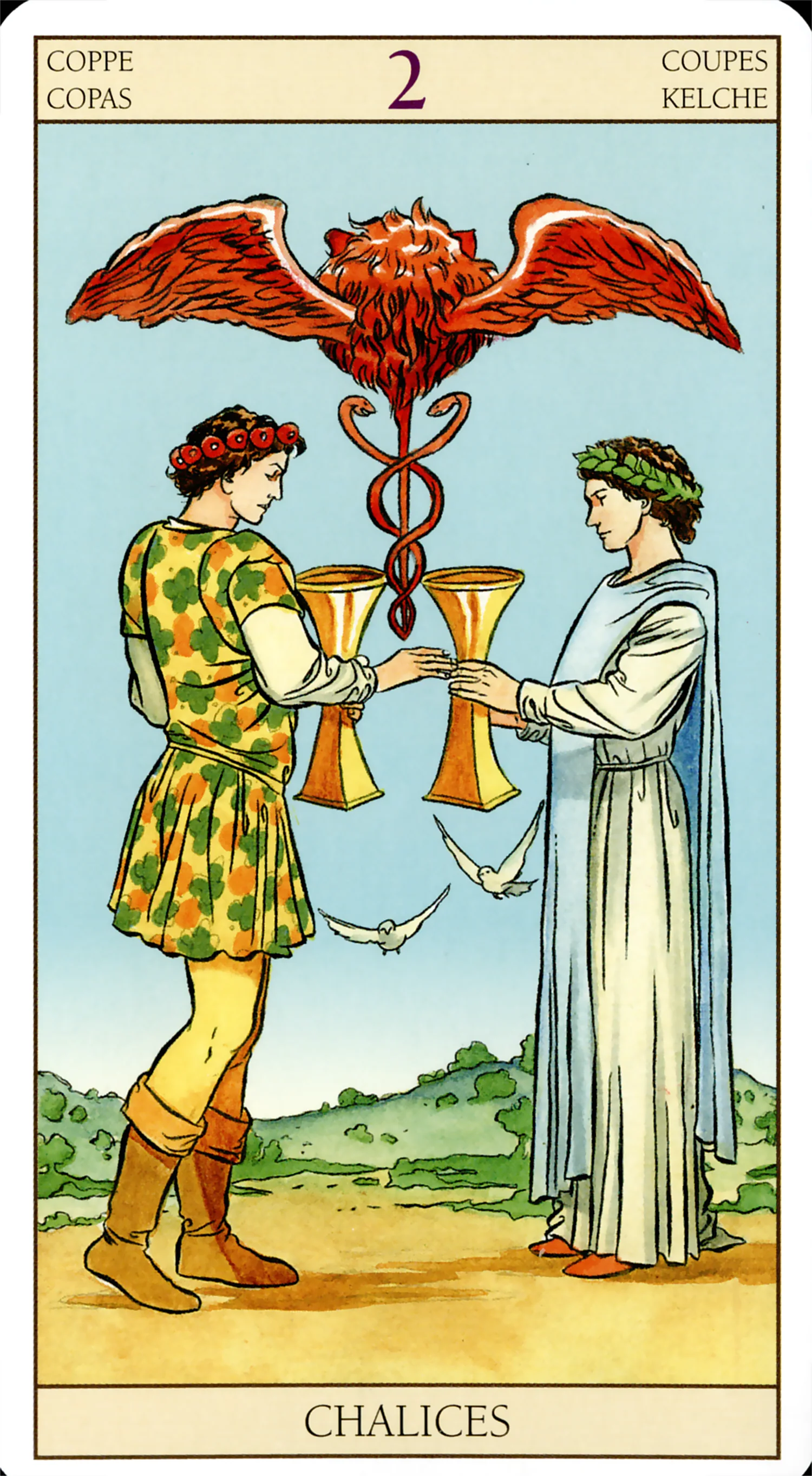 Two of Cups card from the Tarot of the New Vision deck by Lo Scarabeo