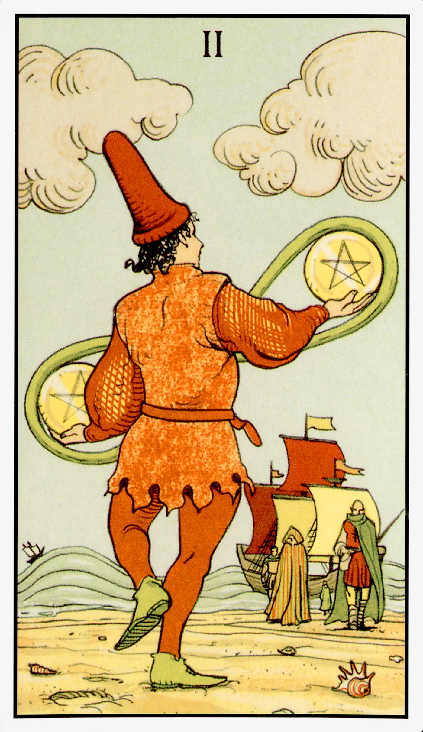 Two of Pentacles card from the After Tarot deck by Lo Scarabeo