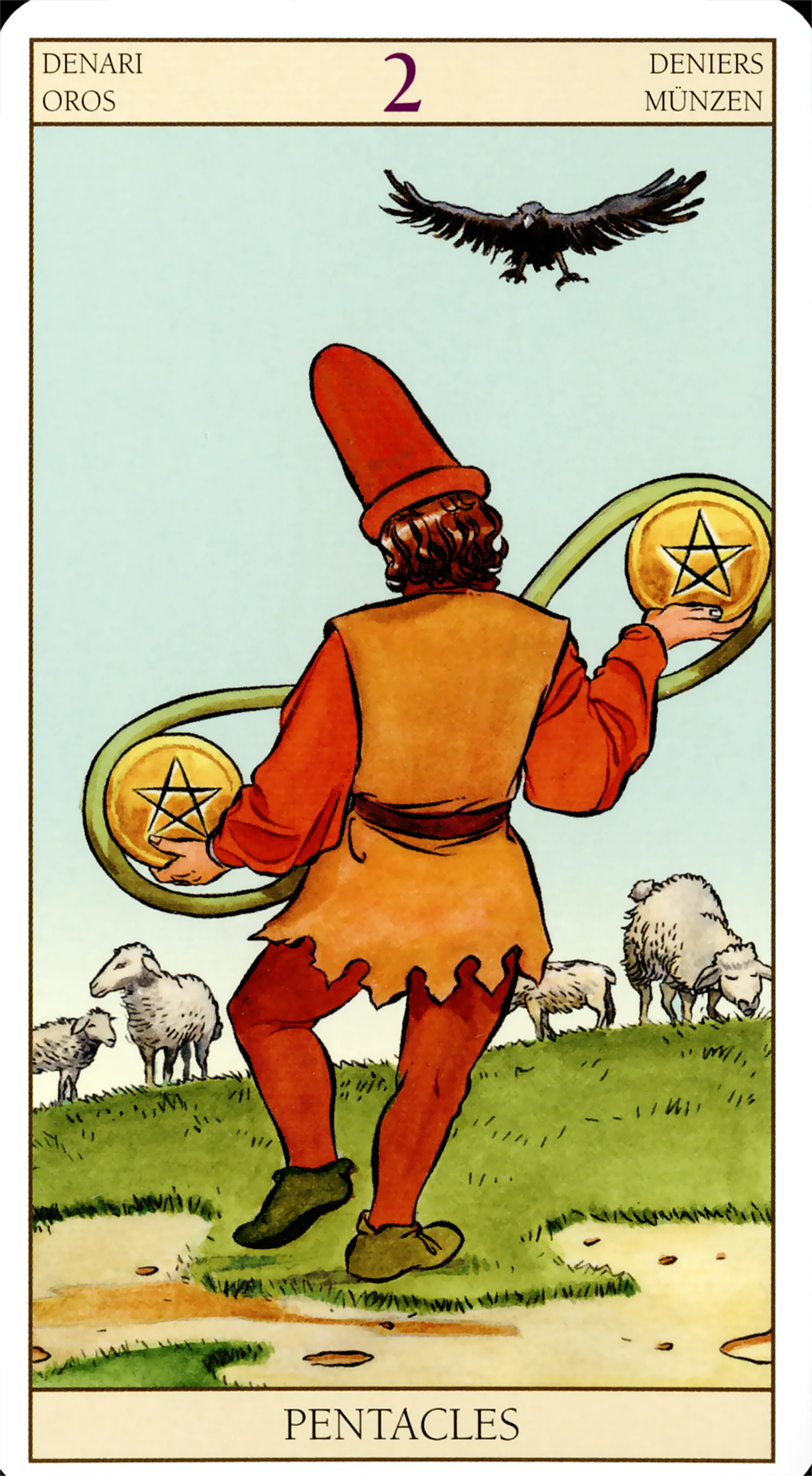 Two of Pentacles card from the Tarot of the New Vision deck by Lo Scarabeo
