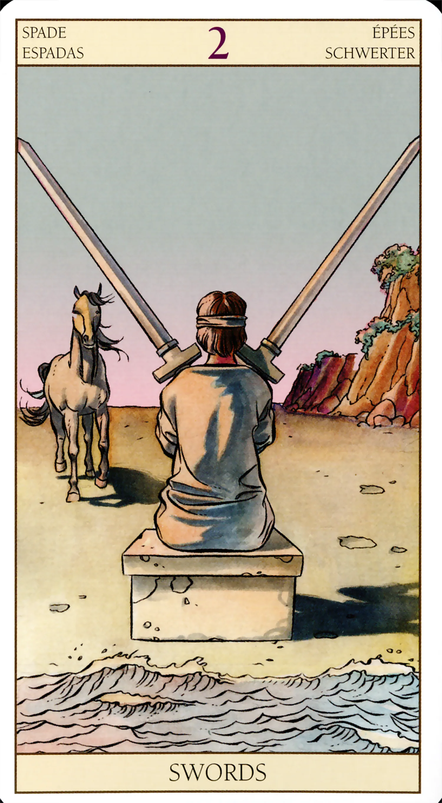 Two of Swords — Tarot of the New Vision by Lo Scarabeo Two of Swords card from the Tarot of the New Vision deck by Lo Scarabeo