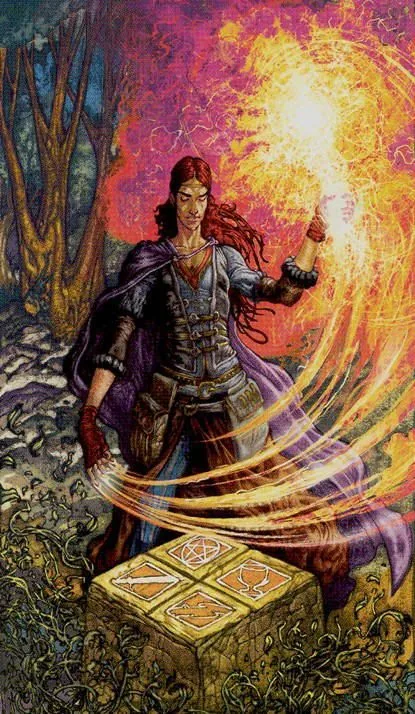 The Magician card from the Universal Fantasy Tarot deck