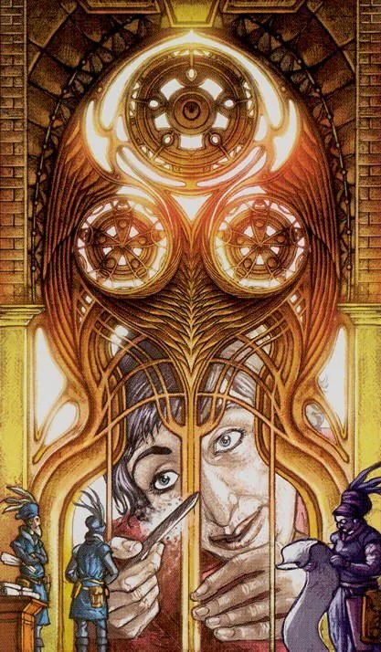 Three of Pentacles card from the Universal Fantasy Tarot deck