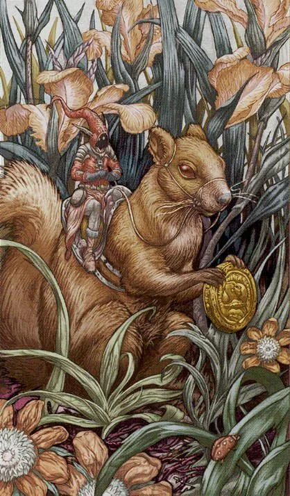 Eight of Pentacles card from the Universal Fantasy Tarot deck