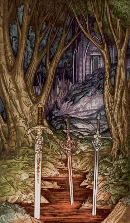 Four of Swords card from the Universal Fantasy Tarot deck