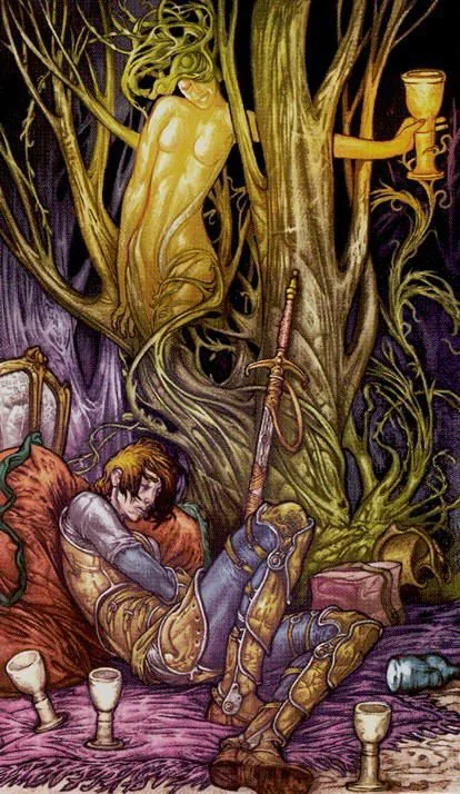 Nine of Cups card from the Universal Fantasy Tarot deck