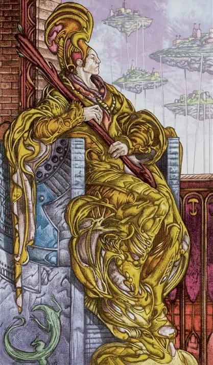 Four of Pentacles card from the Universal Fantasy Tarot deck