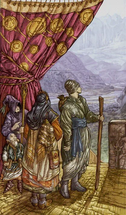 Nine of Pentacles card from the Universal Fantasy Tarot deck