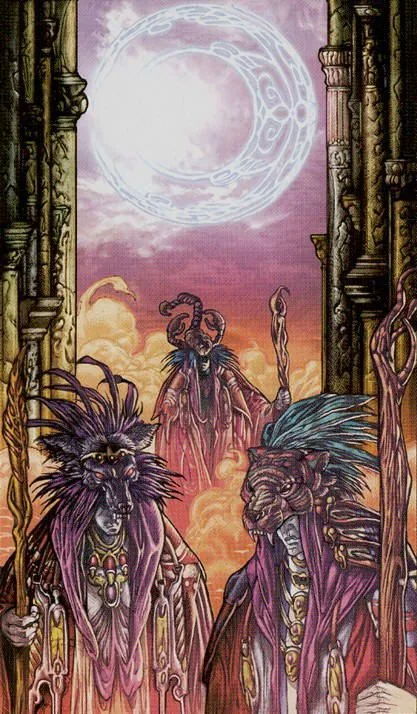The Moon card from the Universal Fantasy Tarot deck