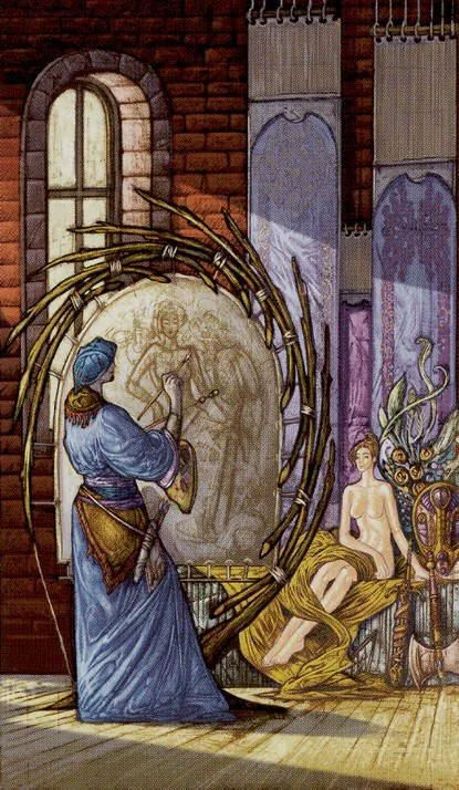 Ten of Wands card from the Universal Fantasy Tarot deck