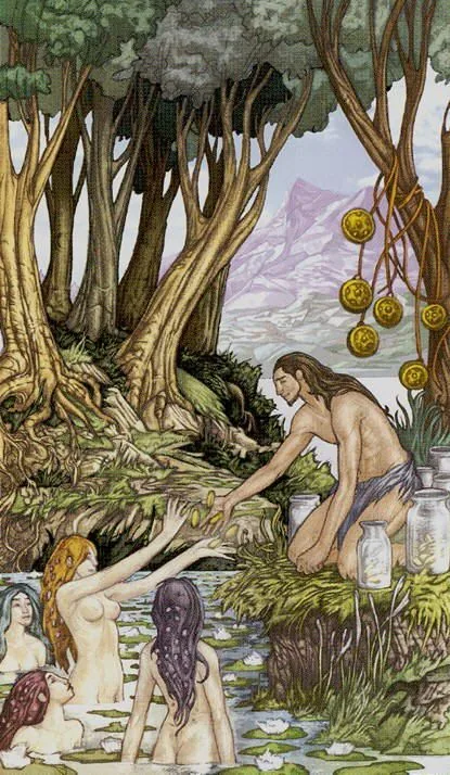 Six of Pentacles card from the Universal Fantasy Tarot deck