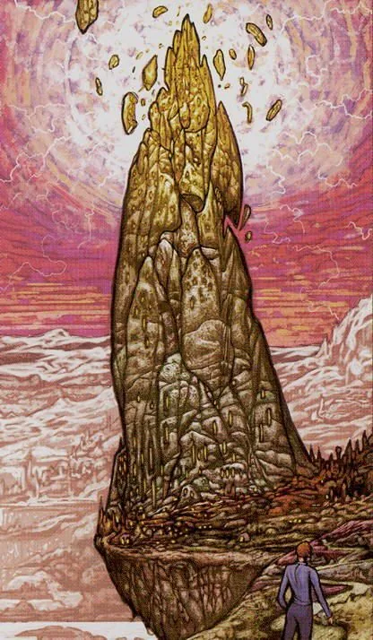 The Tower card from the Universal Fantasy Tarot deck