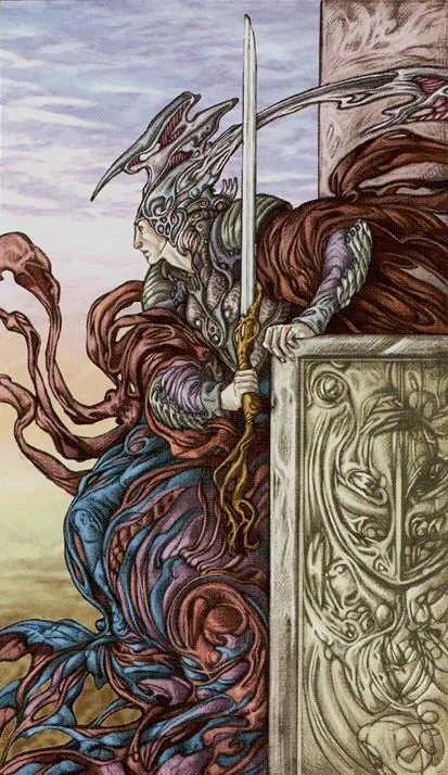 Seven of Swords card from the Universal Fantasy Tarot deck
