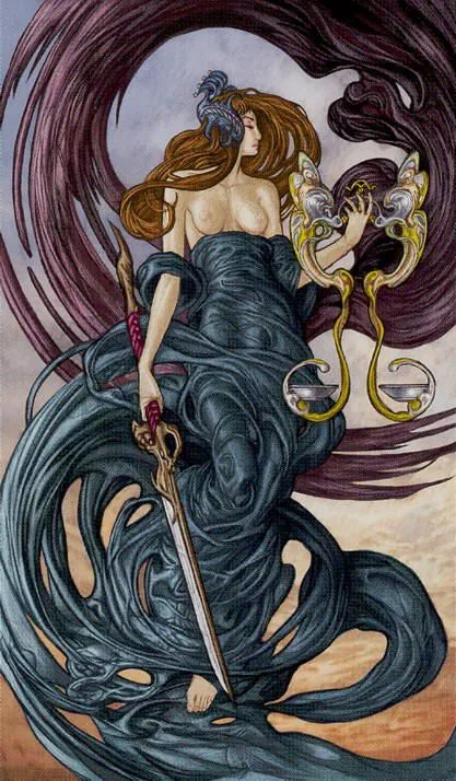 Justice card from the Universal Fantasy Tarot deck