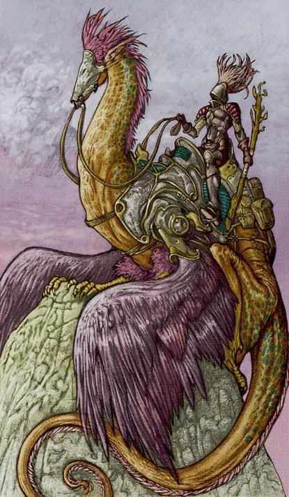 Knight of Wands card from the Universal Fantasy Tarot deck