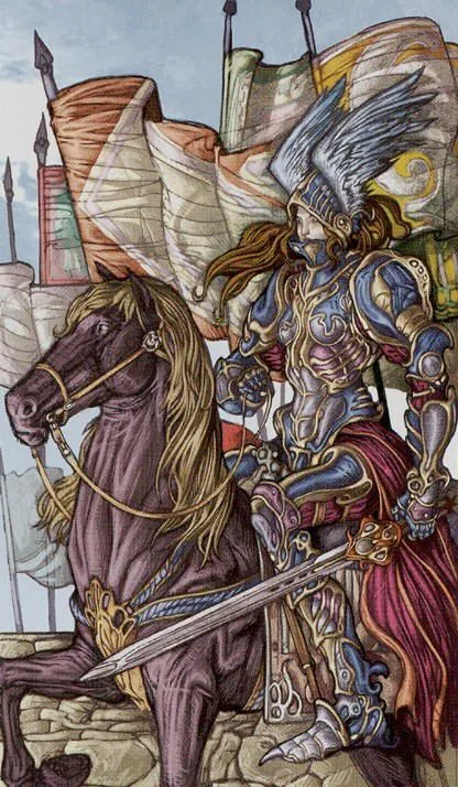 Knight of Cups card from the Universal Fantasy Tarot deck