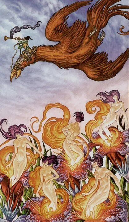 Six of Cups card from the Universal Fantasy Tarot deck