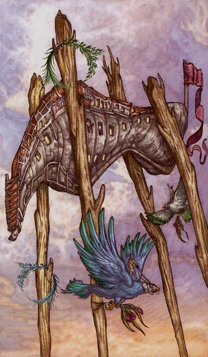 Seven of Wands card from the Universal Fantasy Tarot deck