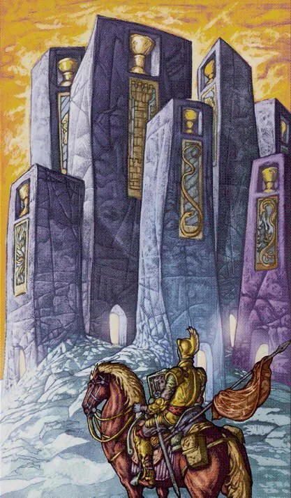 Knight of Pentacles card from the Universal Fantasy Tarot deck