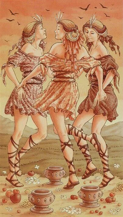 3 of Cups card from the Universal Goddess Tarot deck
