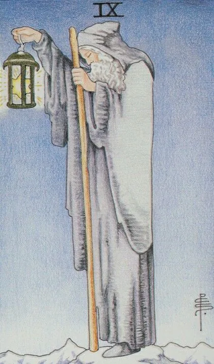 The Hermit card from the Universal Waite Tarot deck