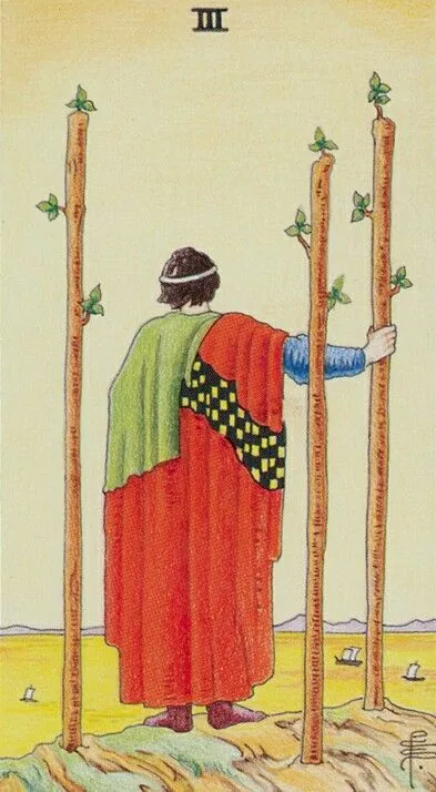 3 of Wands card from the Universal Waite Tarot deck