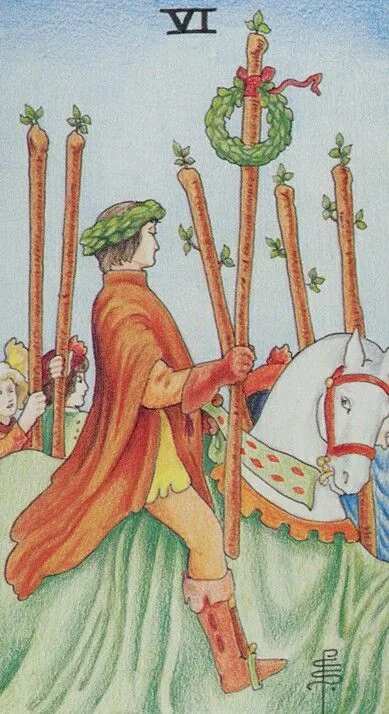 6 of Wands card from the Universal Waite Tarot deck