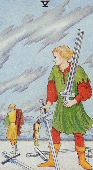 5 of Swords card from the Universal Waite Tarot deck