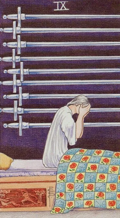 9 of Swords card from the Universal Waite Tarot deck