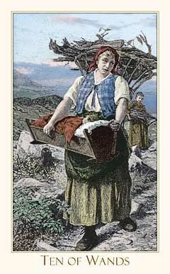 10 of Wands card from the Victorian Romantic Tarot deck