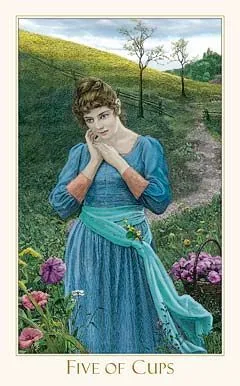5 of Cups card from the Victorian Romantic Tarot deck