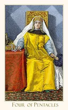4 of Pentacles card from the Victorian Romantic Tarot deck