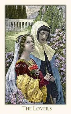 Lovers card from the Victorian Romantic Tarot deck