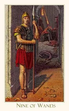 9 of Wands card from the Victorian Romantic Tarot deck
