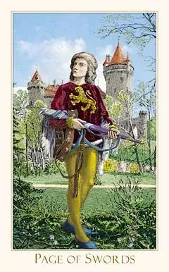 Page of Swords card from the Victorian Romantic Tarot deck
