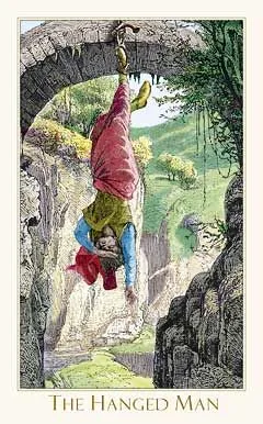 The Hanged Man card from the Victorian Romantic Tarot deck