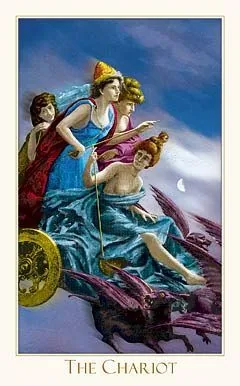 The Chariot card from the Victorian Romantic Tarot deck