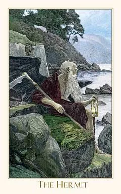 Hermit card from the Victorian Romantic Tarot deck