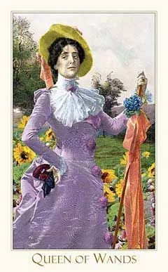 Queen of Wands card from the Victorian Romantic Tarot deck